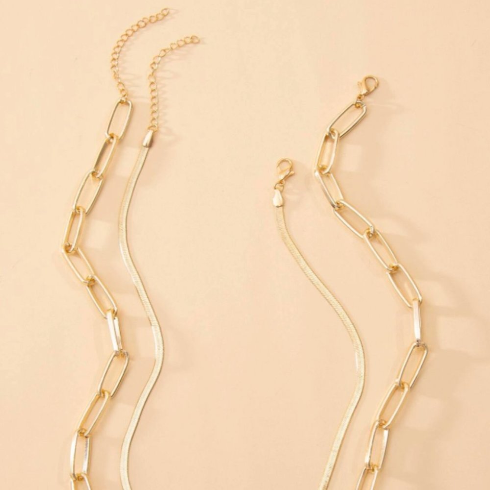 5 for $25 Gold Color Two Layer Chain Necklace - Picture 2 of 4